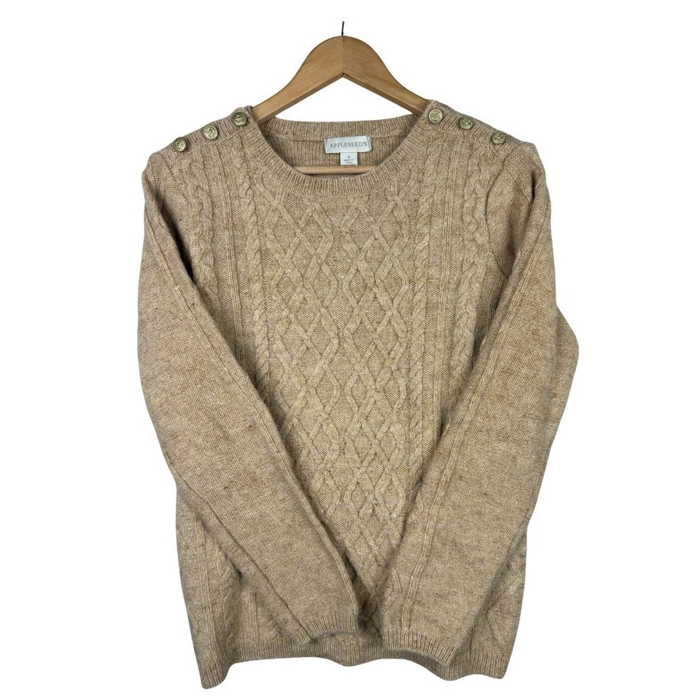 Appleseed's 100% Wool Cable Knit Sweater Womens Small Beige Pullover Grandmacore